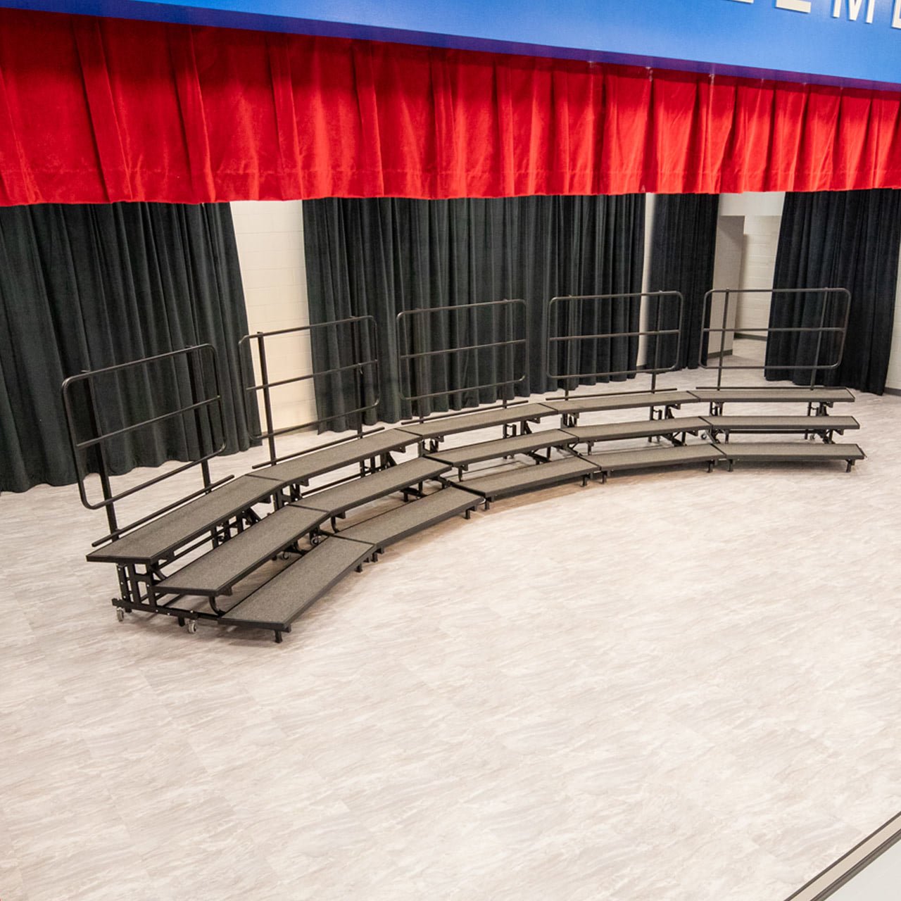 AmTab Mobile E - Z Riser - 3 Levels (8"H, 16"H, 24"H) Charcoal Carpet Titanium Metal Finish - 53"W x 72"L x 72"H (QUICK - PCR3 - CHARCT) - SchoolOutlet