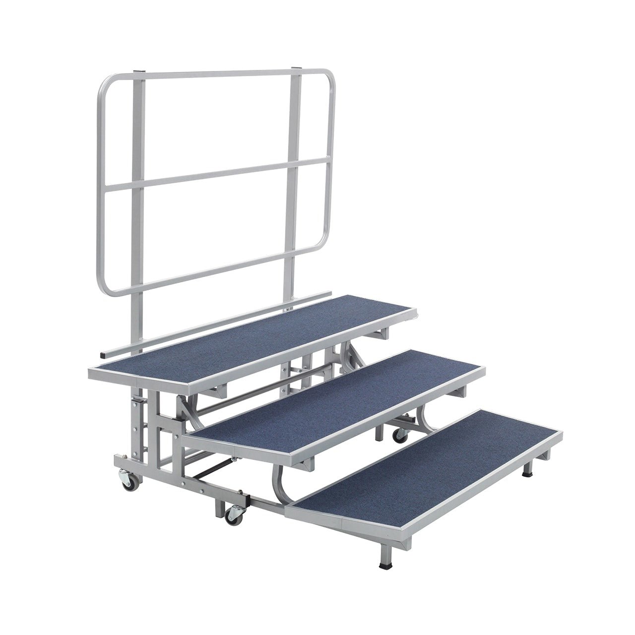 AmTab Mobile E - Z Riser - 3 Levels (8"H, 16"H, 24"H) Charcoal Carpet Titanium Metal Finish - 53"W x 72"L x 72"H (QUICK - PCR3 - CHARCT) - SchoolOutlet