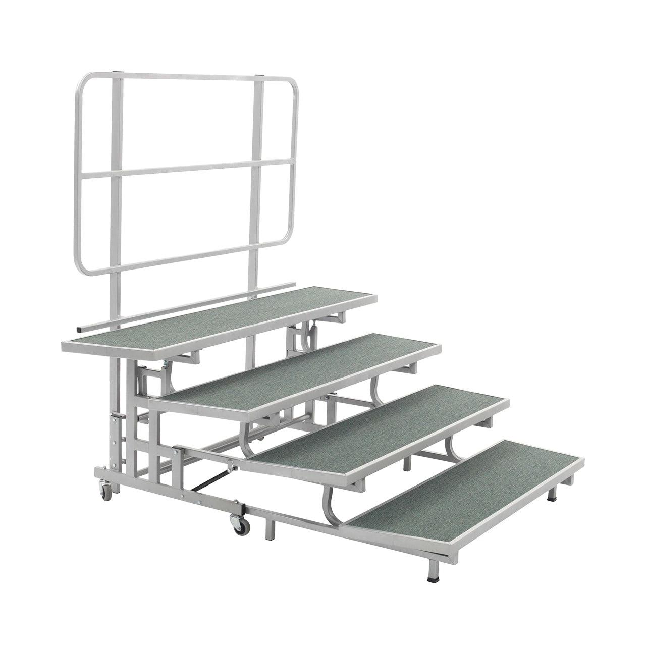 AmTab Mobile E - Z Riser - 4 Levels (8"H, 16"H, 24"H, 32"H) Charcoal Carpet Titanium Metal Finish - 69"W x 78"L x 32"H (QUICK - PCR4 - CHARCT) - SchoolOutlet