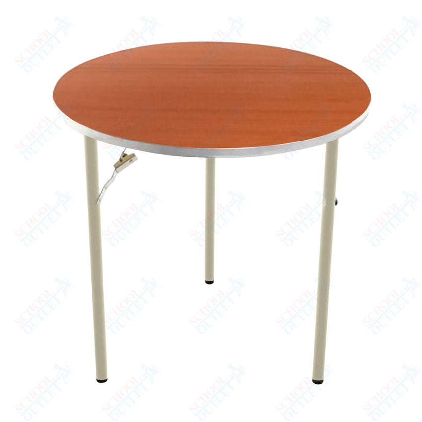 AmTab Folding Table - Plywood Stained and Sealed - Aluminum Edge - Round - 36" Diameter x 29"H (AmTab AMT - R36PA) - SchoolOutlet