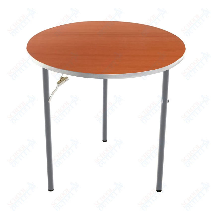AmTab Folding Table - Plywood Stained and Sealed - Aluminum Edge - Round - 36" Diameter x 29"H (AmTab AMT - R36PA) - SchoolOutlet