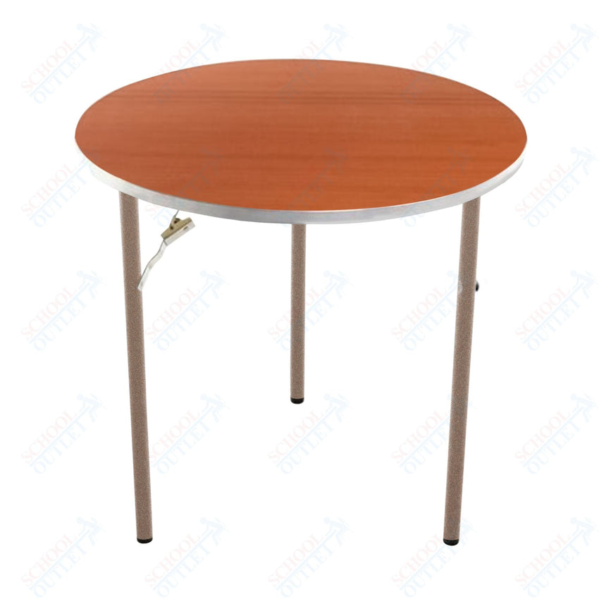 AmTab Folding Table - Plywood Stained and Sealed - Aluminum Edge - Round - 36" Diameter x 29"H (AmTab AMT - R36PA) - SchoolOutlet