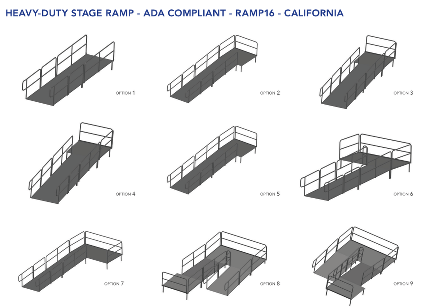 AmTab Stage Ramp - ADA Compliant - 16" Rise - Option 8 - California (AmTab AMT - RAMP16 - Option 8 - California) - SchoolOutlet