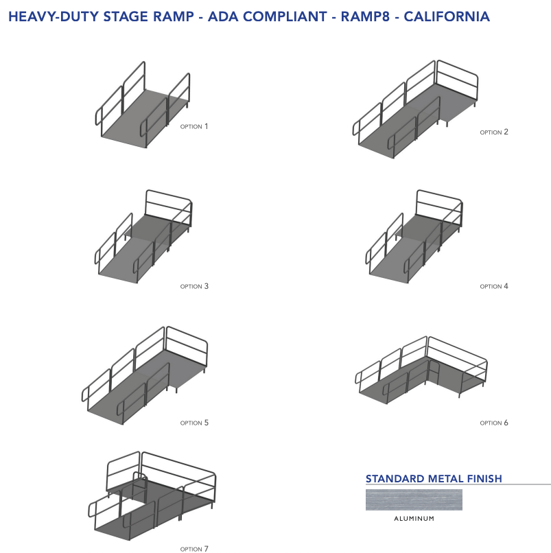 AmTab Stage Ramp - ADA Compliant - 8" Rise - Option 1 - California (AmTab AMT - RAMP8 - Option 1 - California) - SchoolOutlet