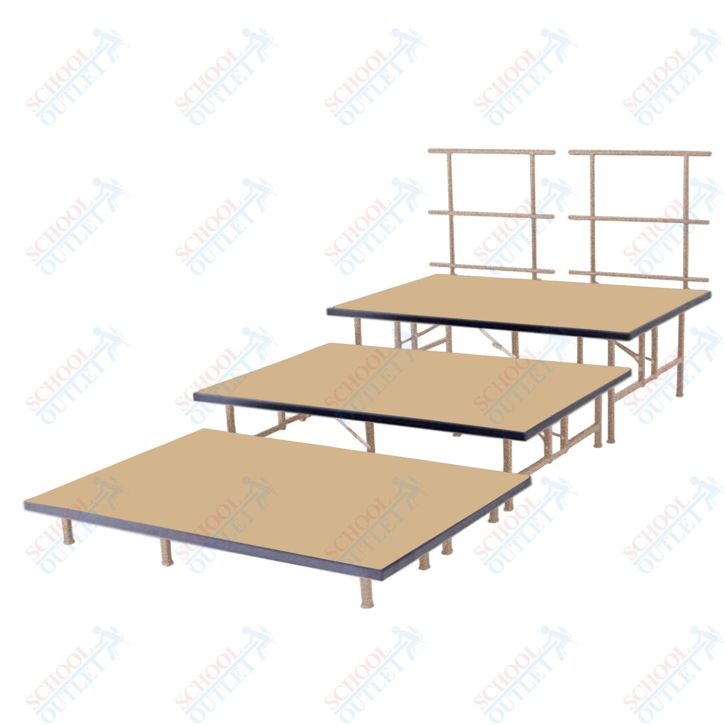 AmTab Fixed Height Riser Set - Carpet Top - 3 Levels - 12'L x 6'W x 24"H (144"L x 72"W x 24"H) (AmTab AMT-STB463C) - SchoolOutlet