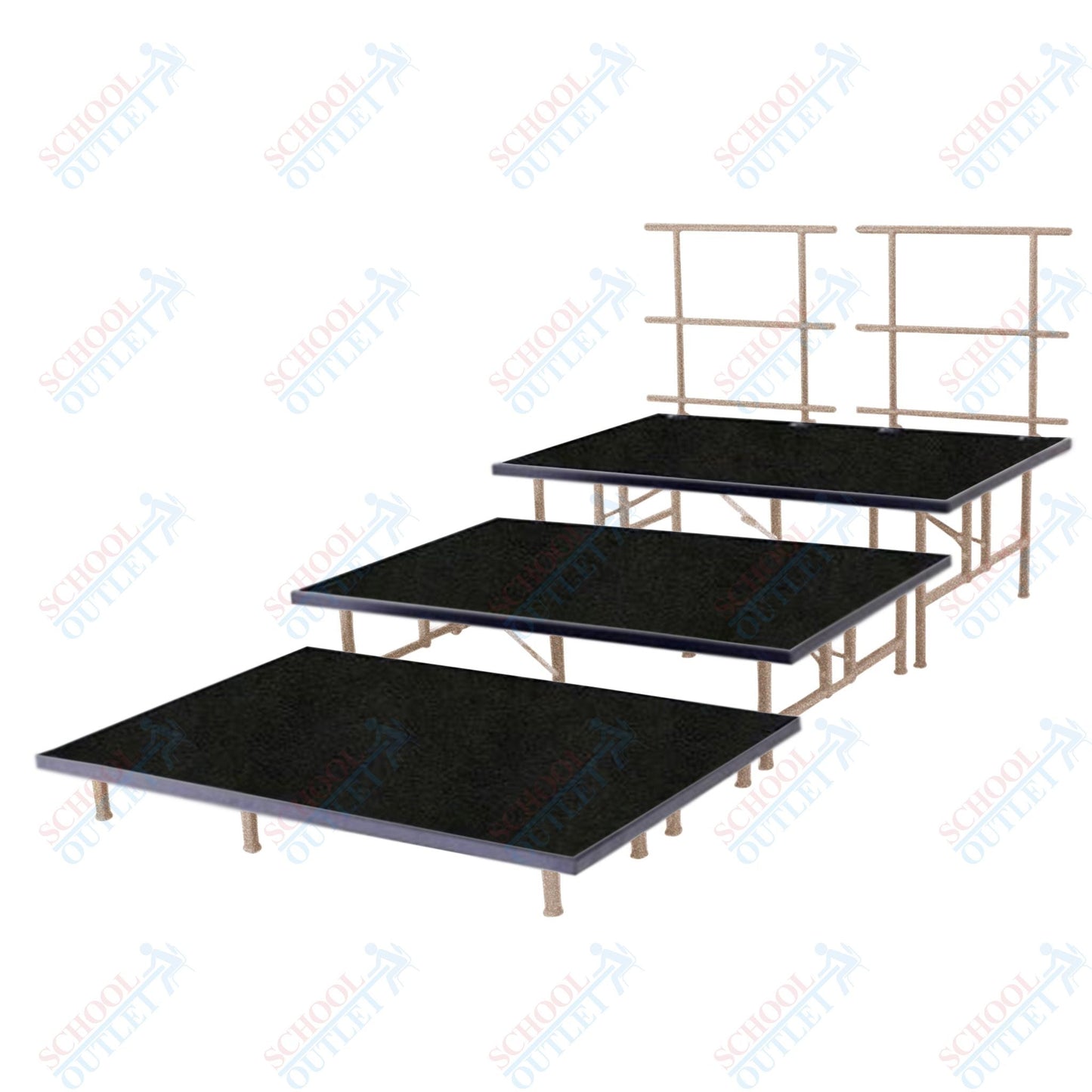 AmTab Fixed Height Riser Set - Polypropylene Top - 3 Levels - 9'L x 8'W x 24"H (108"L x 96"W x 24"H) (AmTab AMT-STC383P) - SchoolOutlet