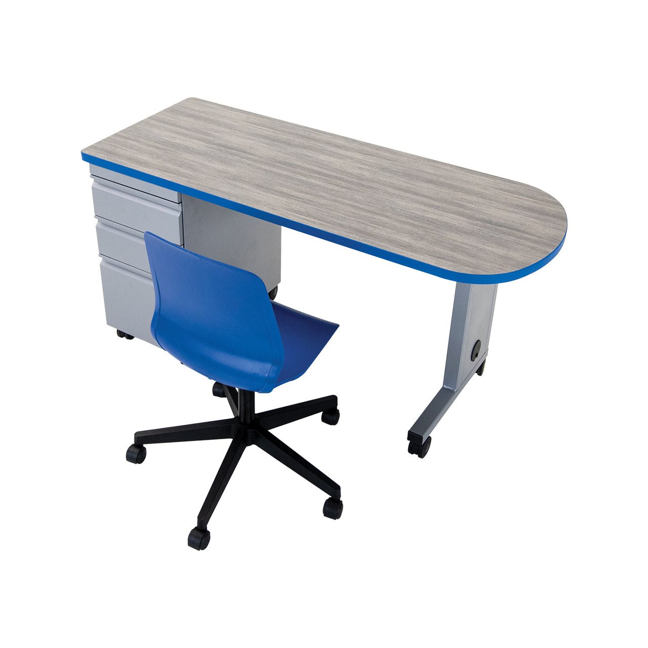 AmTab Teacher Desk 2 - Right Pedestal, Curved Top 24"W x 60"L (AMT - TeacherDesk2 - 245RP) - SchoolOutlet