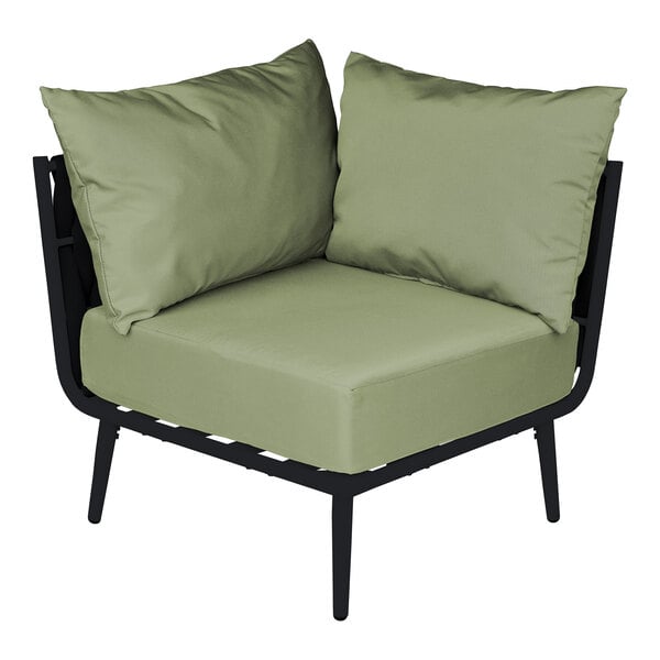 BFM Seating Cayman Corner Sofa - Black flat rope, Black powder coat aluminum, ganging bracket - (BFM - PHPCBLBL) - SchoolOutlet