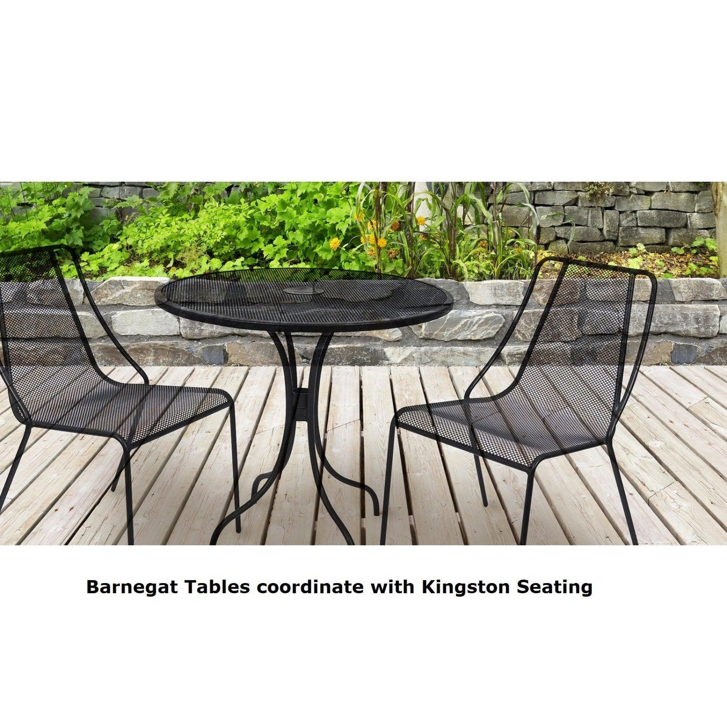 BFM Seating Barnegat Dining Height Table 30" Round E - Coated, Powder Coated Micro - Mesh Steel - Black - Umbrella hole - (BFM - SU30RBL - D) - SchoolOutlet