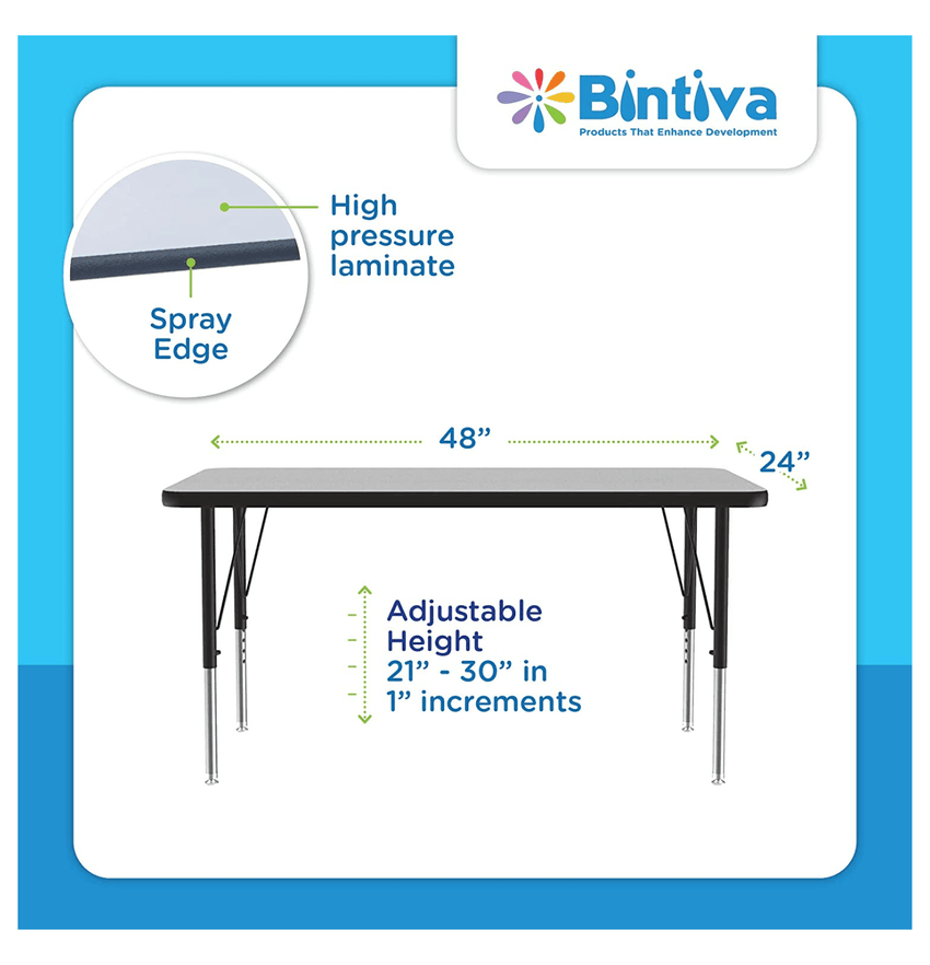 Bintiva Activity Table 24" x 48" with Height Adjustable Legs - SchoolOutlet