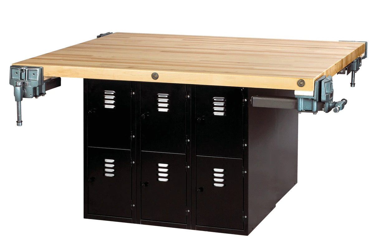 Diversified Woodcrafts 4-Station Workbench with 12 Steel Vertical Lockers 64"W x 54"D (DIV-WB12)