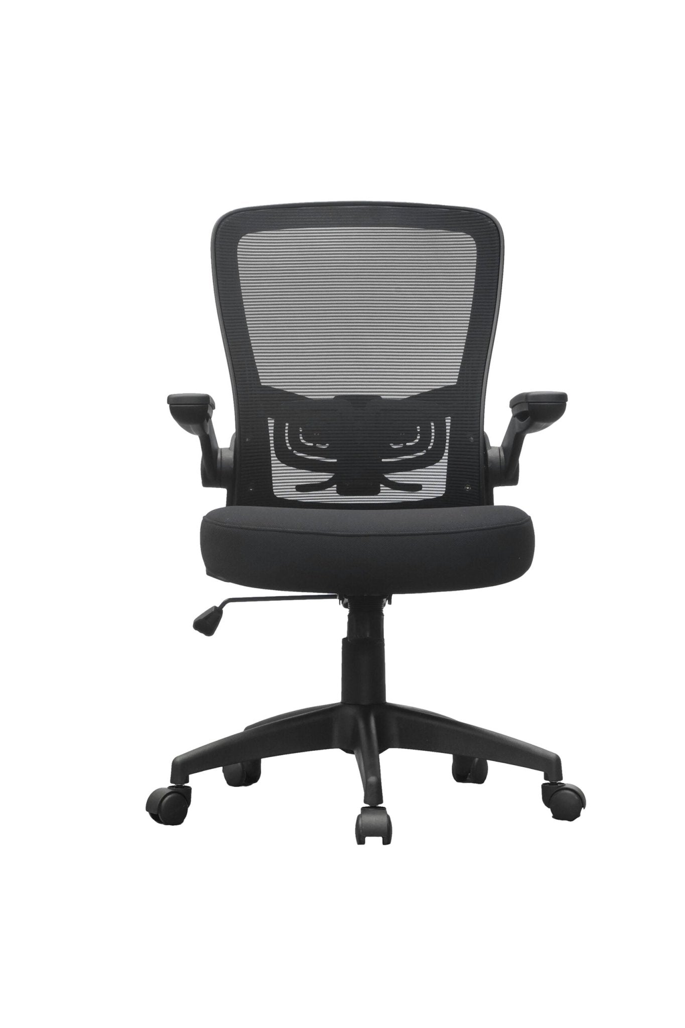 Boss Contemporary Mesh / Fabric High - Back Ergonomic Task Chair with Flip - Up Arms and Spring - Tilt Mechanism, Black (B6366BK) - SchoolOutlet