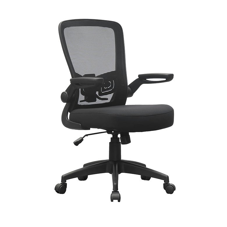 Boss Contemporary Mesh / Fabric High - Back Ergonomic Task Chair with Flip - Up Arms and Spring - Tilt Mechanism, Black (B6366BK) - SchoolOutlet