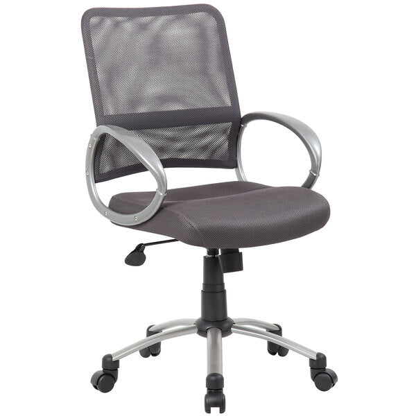 Boss Mesh Back Task Chair with Pewter Finish and Casters, Charcoal Grey (B6416) - SchoolOutlet