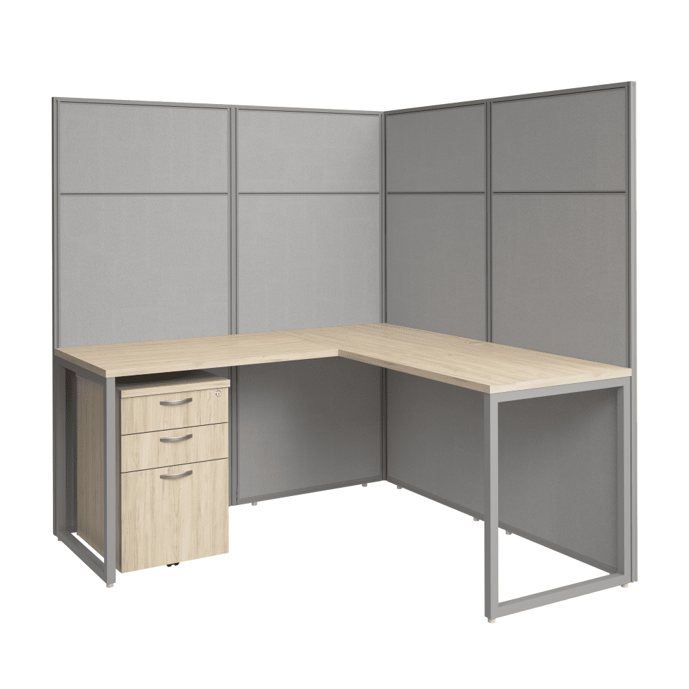 Bush Furniture 60"W x 60"D x 66"H L - Shaped Cubicle Desk with Privacy Panels & File Storage (EODH36SMR03X) - SchoolOutlet
