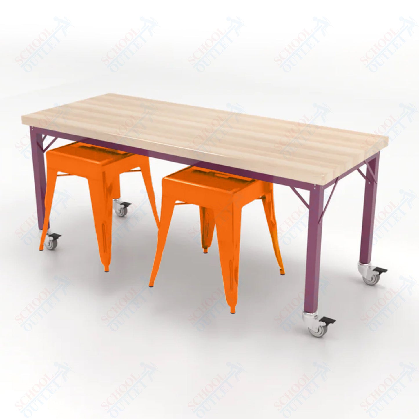 CEF Brainstorm Workbench 26"H with Butcher Block Top and Steel Frame, 2 Magnetic Metal Stools Included, for Kindergarten - 2nd Grade - SchoolOutlet