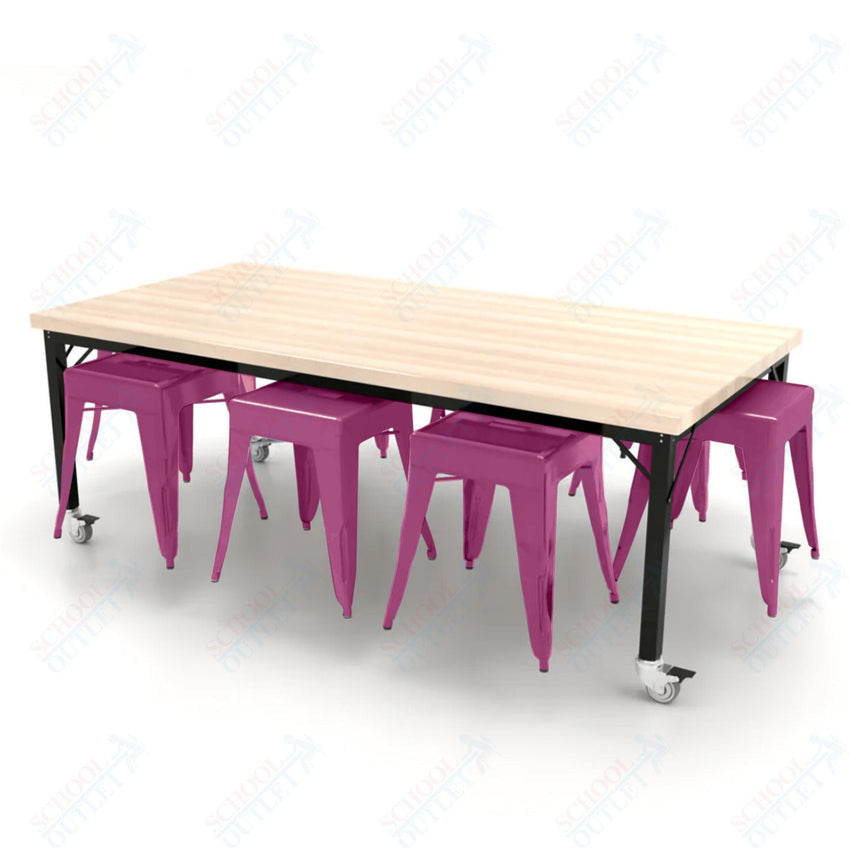 CEF Brainstorm Workbench 26"H with Butcher Block Top and Steel Frame, 8 Magnetic Metal Stools Included, for Kindergarten - 2nd Grade - SchoolOutlet