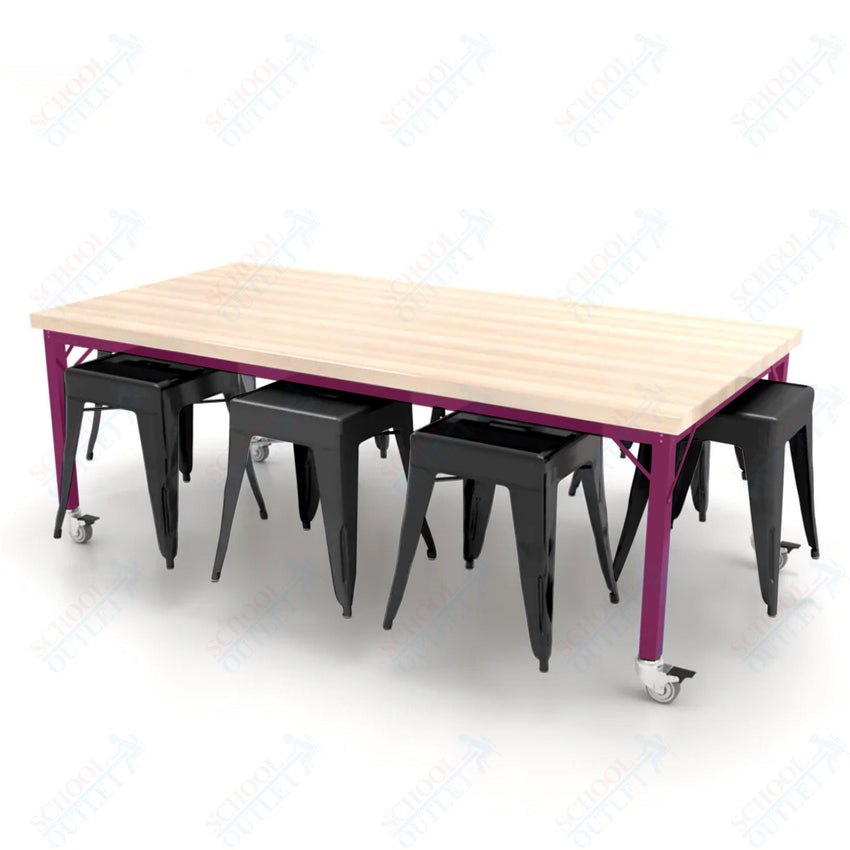 CEF Brainstorm Workbench 26"H with Butcher Block Top and Steel Frame, 8 Magnetic Metal Stools Included, for Kindergarten - 2nd Grade - SchoolOutlet