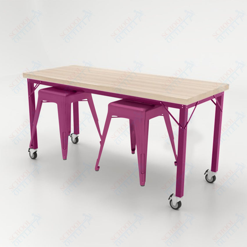 CEF Brainstorm Workbench 30"H with Butcher Block Top and Steel Frame, 2 Magnetic Metal Stools Included, for 3rd Grade and Up - SchoolOutlet