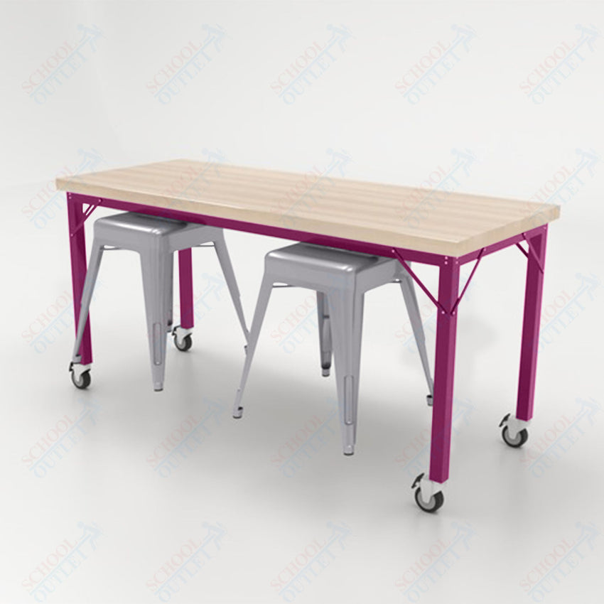 CEF Brainstorm Workbench 30"H with Butcher Block Top and Steel Frame, 2 Magnetic Metal Stools Included, for 3rd Grade and Up - SchoolOutlet