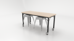 CEF Brainstorm Workbench 30"H with Butcher Block Top and Steel Frame, 2 Magnetic Metal Stools Included, for 3rd Grade and Up