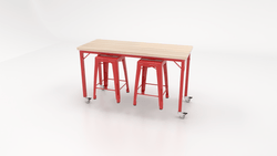 CEF Brainstorm Workbench 34"H with Butcher Block Top and Steel Frame, 2 Magnetic Metal Stools Included, for 3rd Grade and Up ADA Compliant