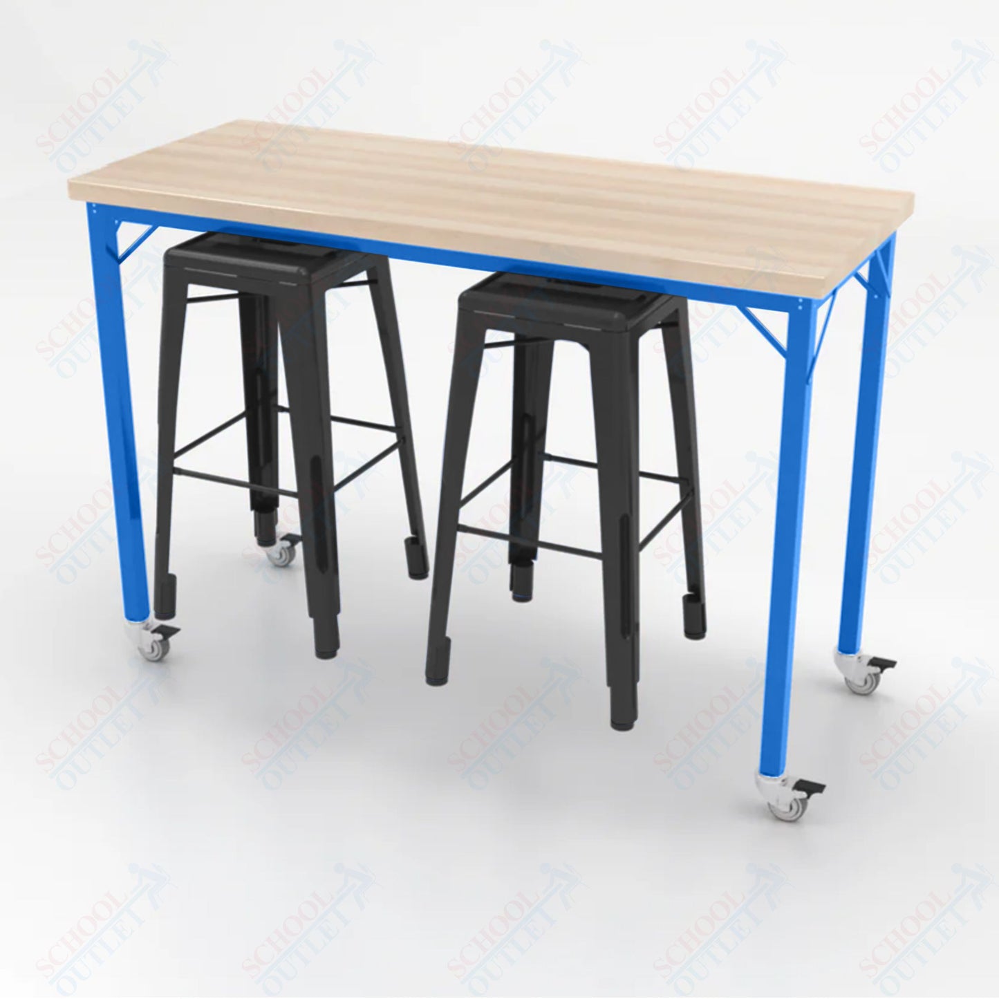 CEF Brainstorm Workbench 42"H with Butcher Block Top and Steel Frame, 2 Magnetic Metal Stools Included, for 6th Grade and Up - SchoolOutlet