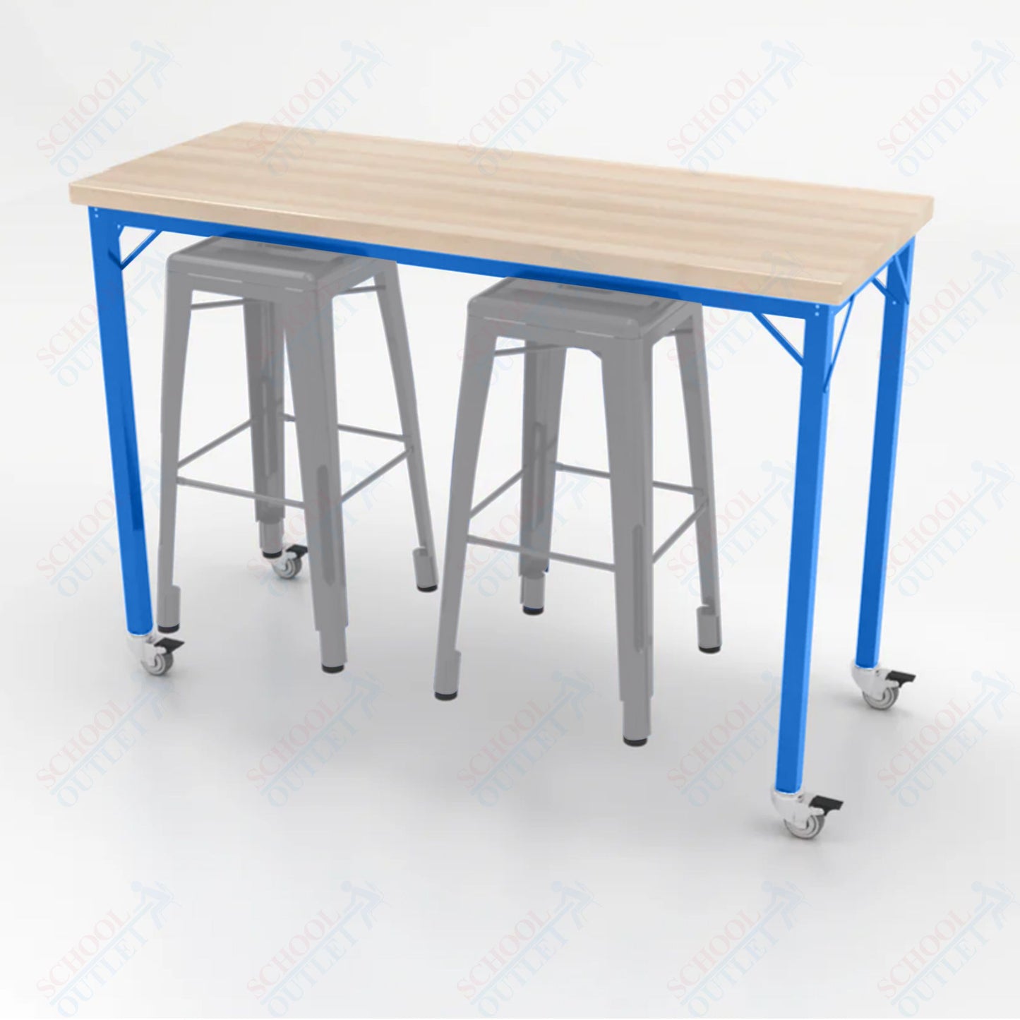 CEF Brainstorm Workbench 42"H with Butcher Block Top and Steel Frame, 2 Magnetic Metal Stools Included, for 6th Grade and Up - SchoolOutlet
