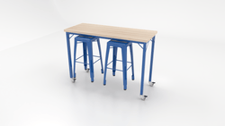 CEF Brainstorm Workbench 42"H with Butcher Block Top and Steel Frame, 2 Magnetic Metal Stools Included, for 6th Grade and Up