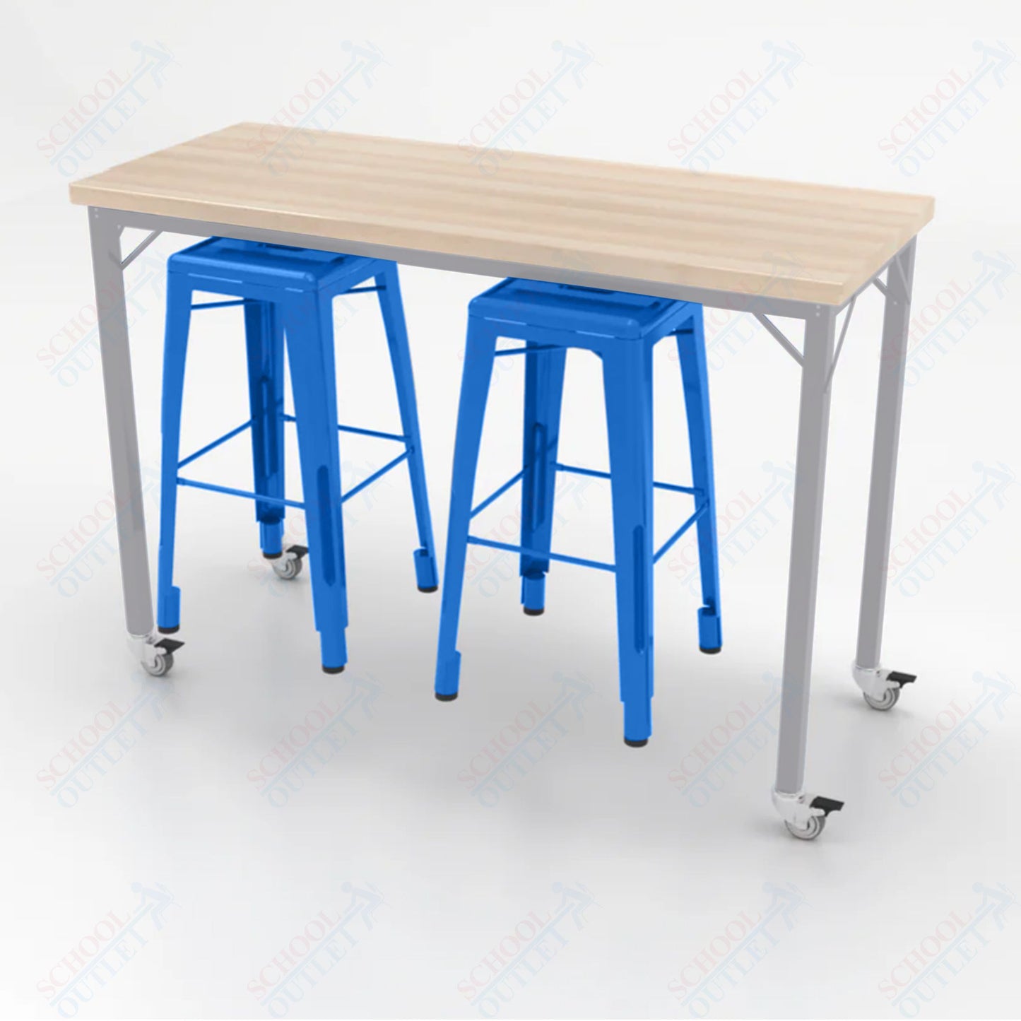 CEF Brainstorm Workbench 42"H with Butcher Block Top and Steel Frame, 2 Magnetic Metal Stools Included, for 6th Grade and Up - SchoolOutlet