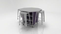 CEF Creation Cube Double-Sided Storage Table - 34"H, High-Pressure Laminate Base and Octagon Top - 4 Metal Stools Included