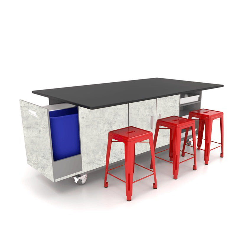 CEF ED Original Table 36"H Chemical Resistant Top, Laminate Base with 6 Stools, Storage Bins, Trash Bins, and Electrical Outlets Included. - SchoolOutlet