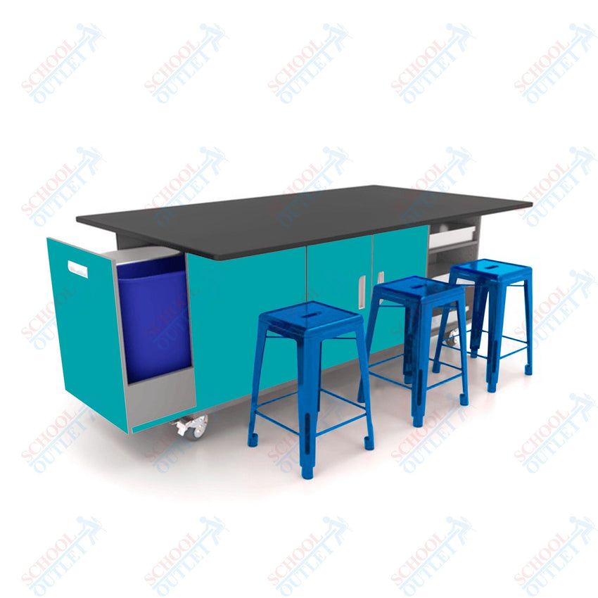 CEF ED Original Table 36"H Chemical Resistant Top, Laminate Base with 6 Stools, Storage Bins, Trash Bins, and Electrical Outlets Included. - SchoolOutlet