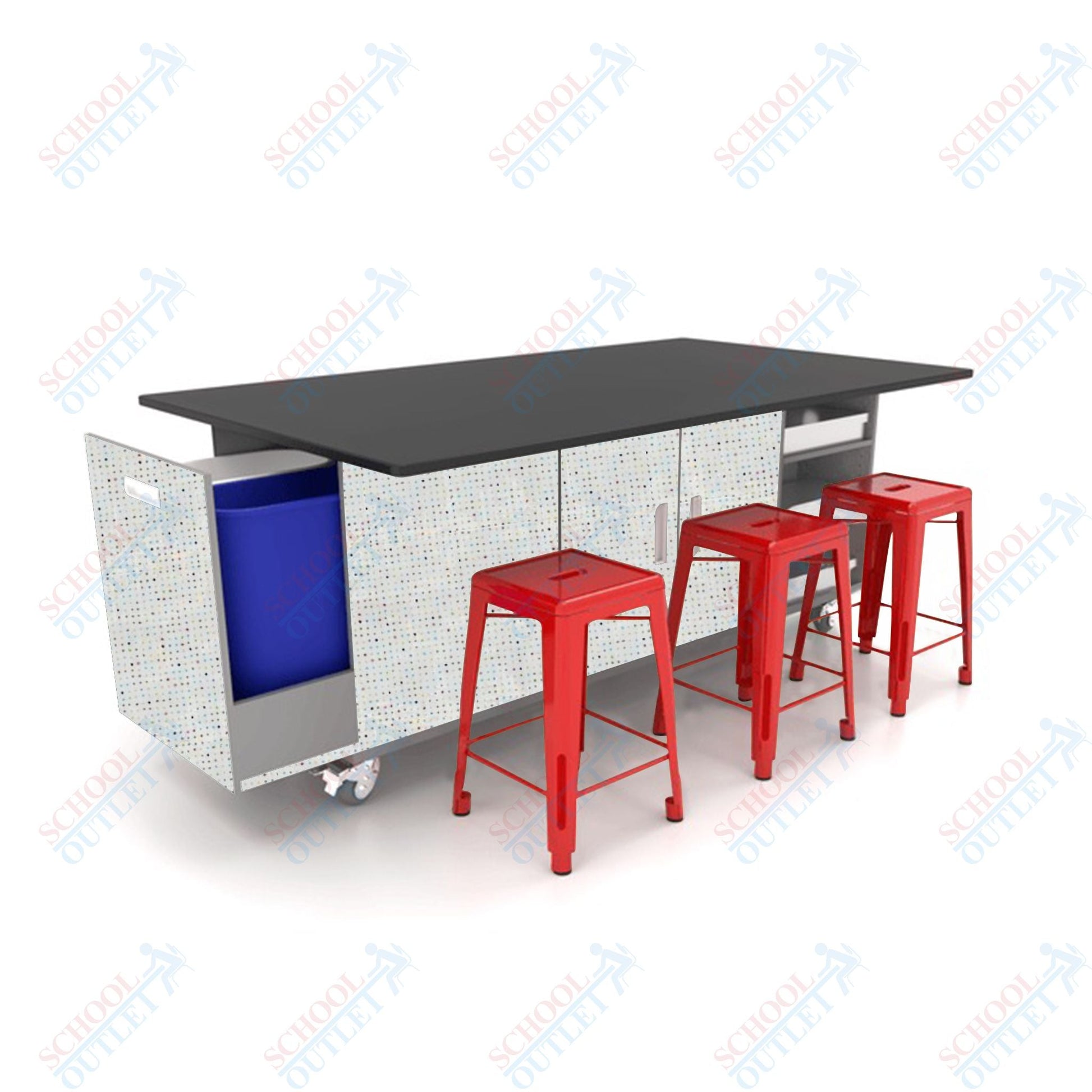 CEF ED Original Table 42"H Chemical Resistant Top, Laminate Base with 6 Stools, Storage Bins, Trash Bins, and Electrical Outlets Included. - SchoolOutlet