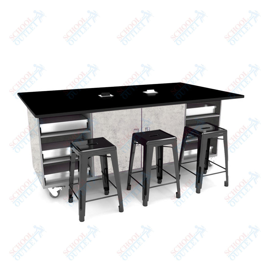 CEF ED Double Table 42"H Tough Top, Laminate Base with 6 Stools, Storage bins, and Electrical Outlets Included. - SchoolOutlet