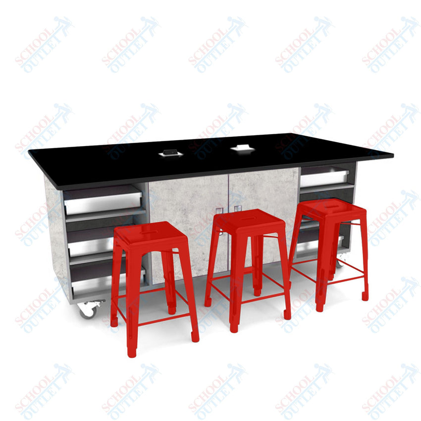 CEF ED Double Table 42"H Tough Top, Laminate Base with 6 Stools, Storage bins, and Electrical Outlets Included. - SchoolOutlet