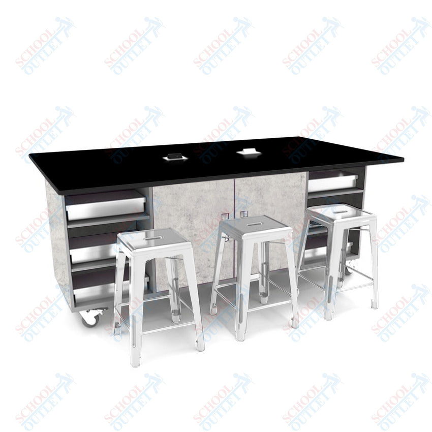 CEF ED Double Table 42"H Tough Top, Laminate Base with 6 Stools, Storage bins, and Electrical Outlets Included. - SchoolOutlet