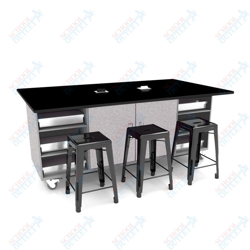 CEF ED Double Table 42"H Tough Top, Laminate Base with 6 Stools, Storage bins, and Electrical Outlets Included. - SchoolOutlet
