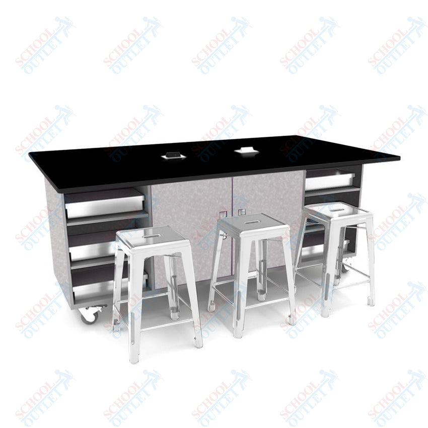 CEF ED Double Table 42"H Tough Top, Laminate Base with 6 Stools, Storage bins, and Electrical Outlets Included. - SchoolOutlet