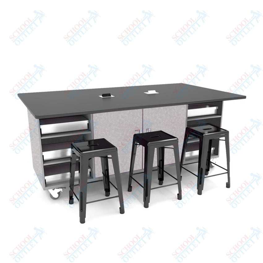 CEF ED Double Table 42"H Tough Top, Laminate Base with 6 Stools, Storage bins, and Electrical Outlets Included. - SchoolOutlet