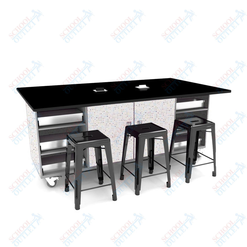 CEF ED Double Table 42"H Tough Top, Laminate Base with 6 Stools, Storage bins, and Electrical Outlets Included. - SchoolOutlet