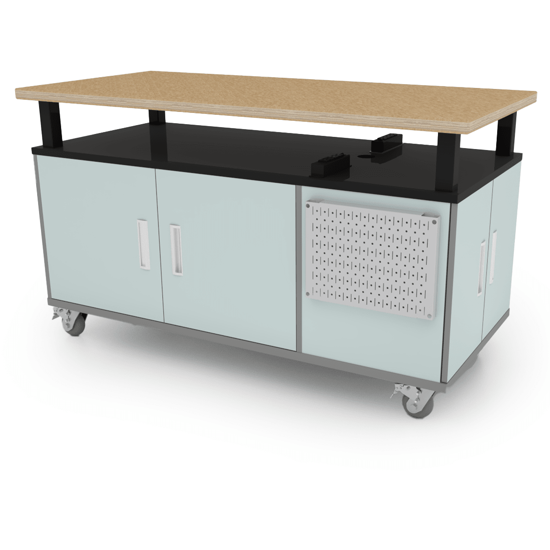CEF Forge Durabench - Single - sided cabinet with 8 Gratnells trays and Elevated Shop Top 30"W x 63"L (CEF - FORGE - DBEN - 3063 - BIN - XXX - ST) - SchoolOutlet