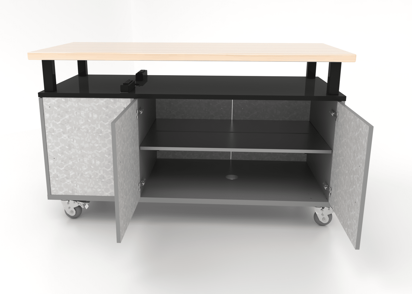 CEF Forge Durabench - Single - sided cabinet with 4 Split Shelves and Elevated Maple Butcher Block Top 30"W x 63"L (CEF - FORGE - DBEN - 3063 - SHV - XXX - BB) - SchoolOutlet