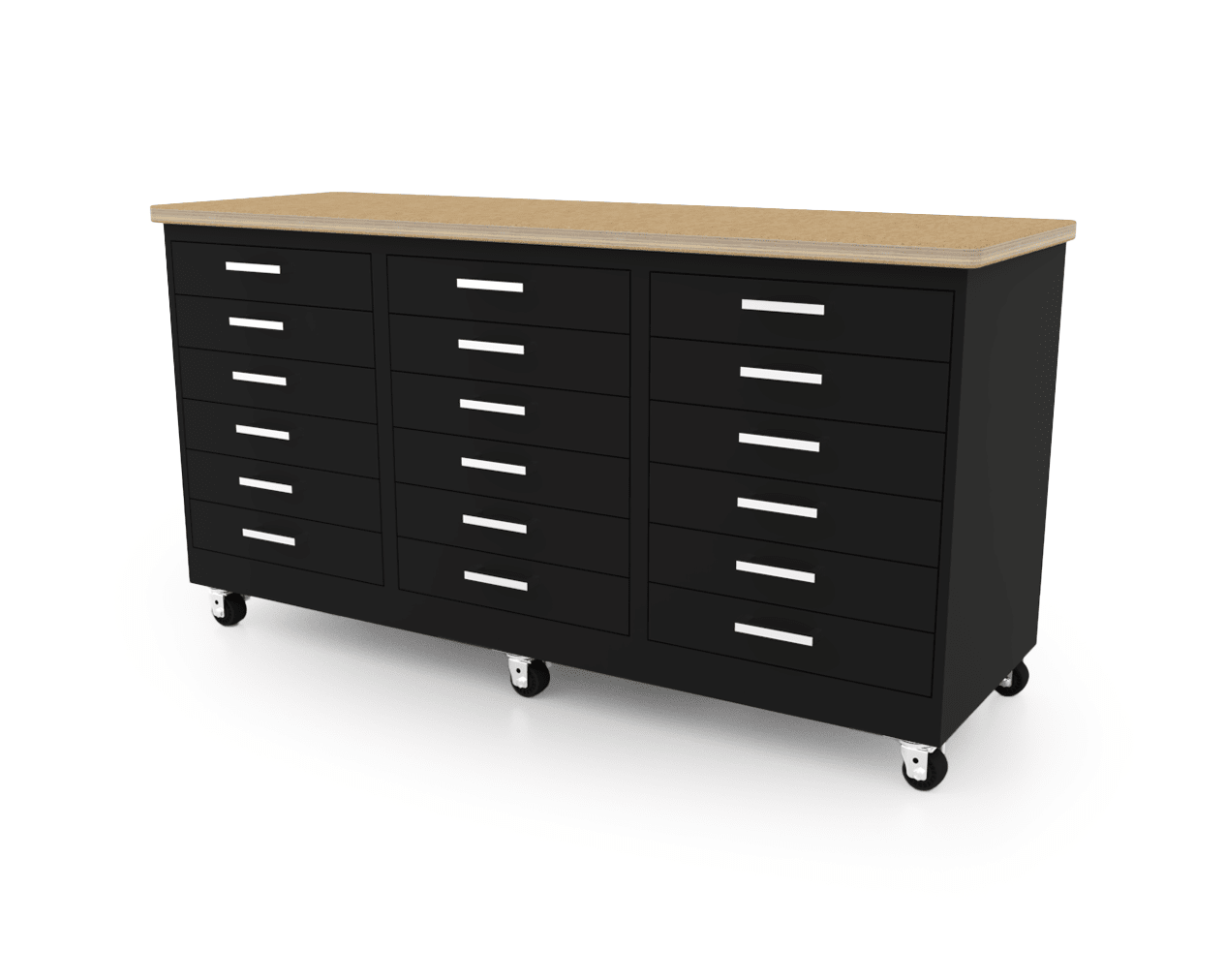 CEF Forge 3 - Pod Mobile Workstation - Heavy Duty Black Metal Cabinet with 18 Narrow Drawers Base (CEF - FORGE - FP - 3CS - 6D - 6D - 6D) - SchoolOutlet