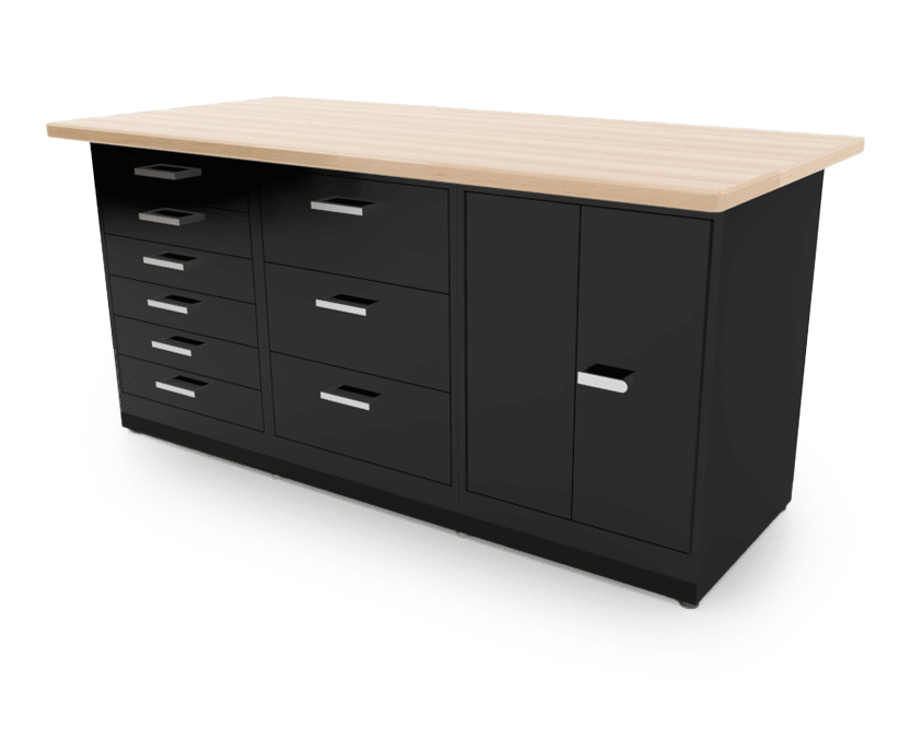 CEF Forge 3 - Pod Stationary Workstation - Heavy Duty Black Metal Cabinet with 6 Narrow Drawers, 3 Deep Drawers & Double - Door Base (CEF - FORGE - FP - 3EB - 6D - 3D - DD) - SchoolOutlet