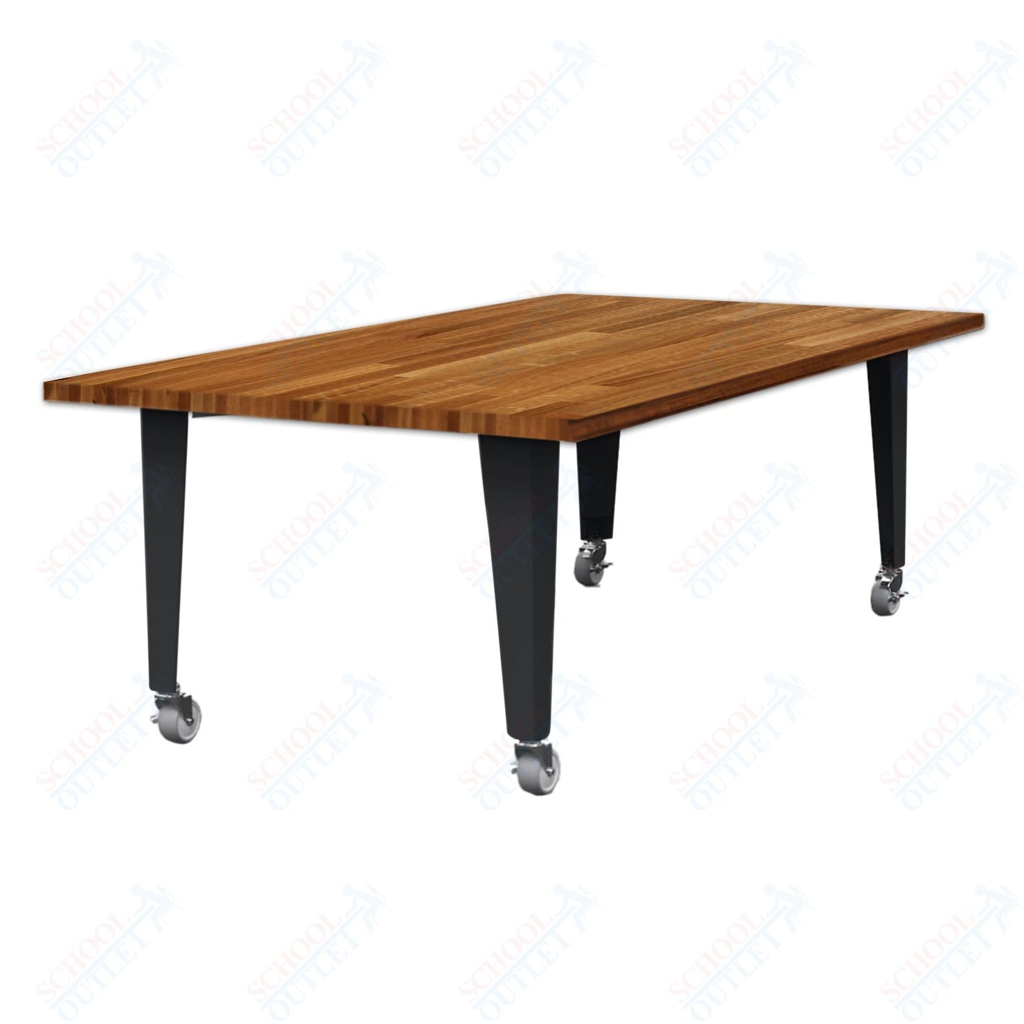 CEF IDEA Island Table 30" Height - Butcher Block Top 84"W x 48"D with Steel Frame, Cable Management and Heavy Duty Locking Casters (No Electric) - SchoolOutlet