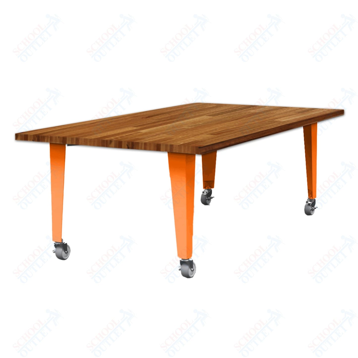 CEF IDEA Island Table 30" Height - Butcher Block Top 84"W x 48"D with Steel Frame, Cable Management and Heavy Duty Locking Casters (No Electric) - SchoolOutlet