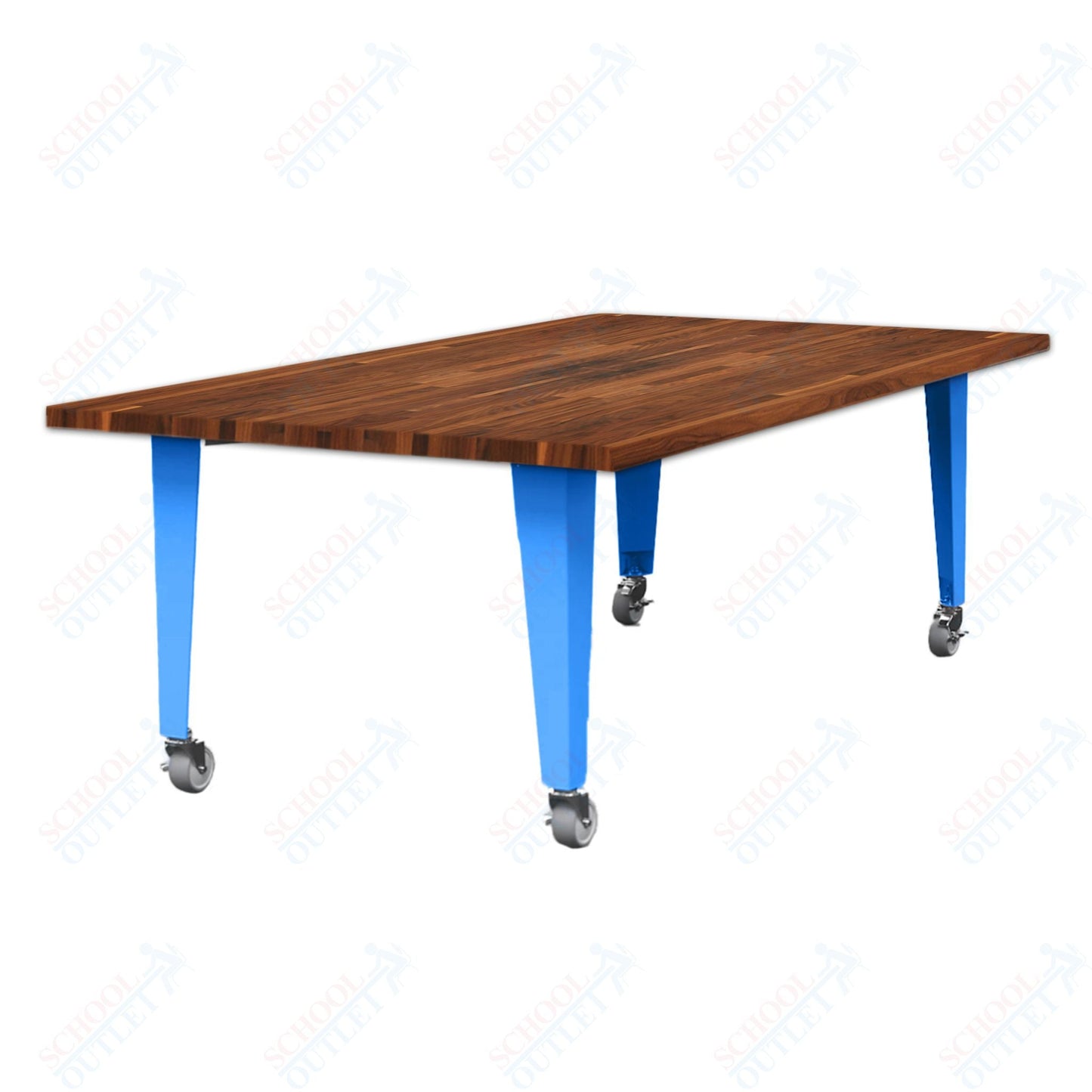CEF IDEA Island Table 30" Height - Butcher Block Top 84"W x 48"D with Steel Frame, Cable Management and Heavy Duty Locking Casters (No Electric) - SchoolOutlet