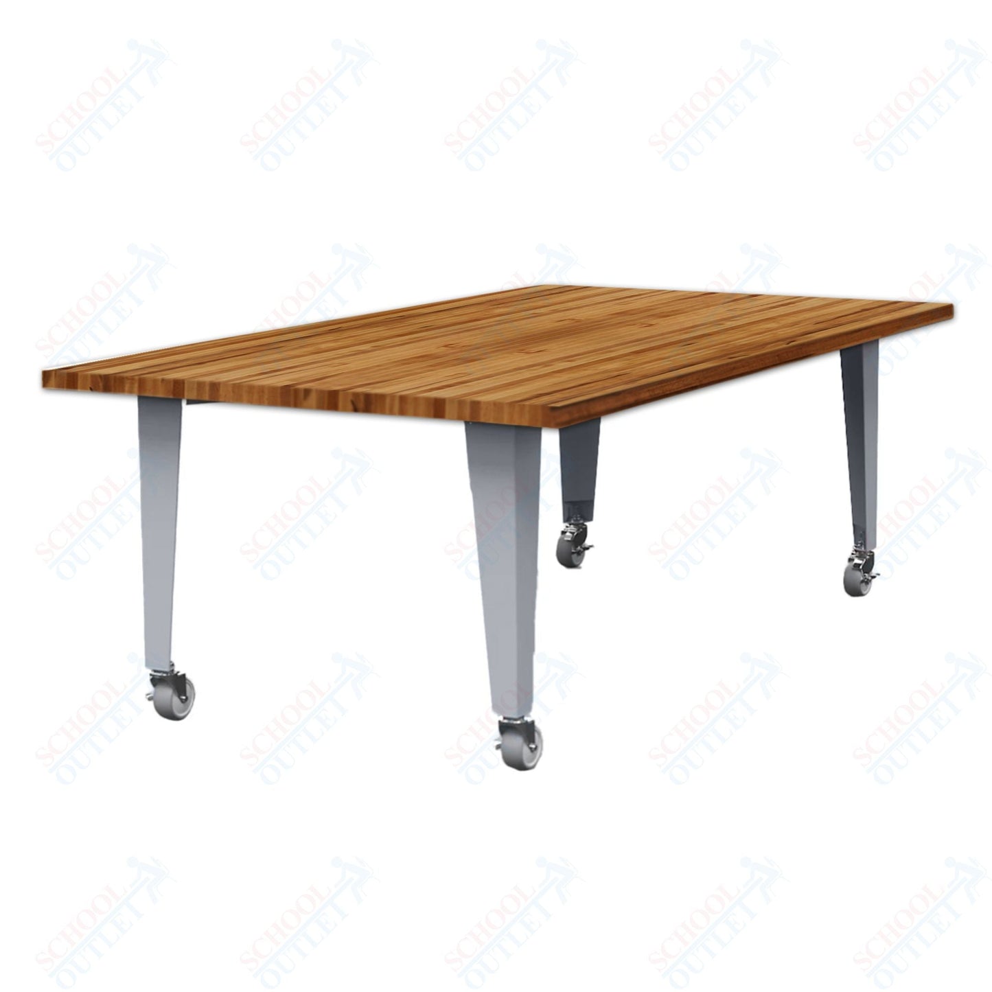 CEF IDEA Island Table 30" Height - Butcher Block Top 84"W x 48"D with Steel Frame, Cable Management and Heavy Duty Locking Casters (No Electric) - SchoolOutlet