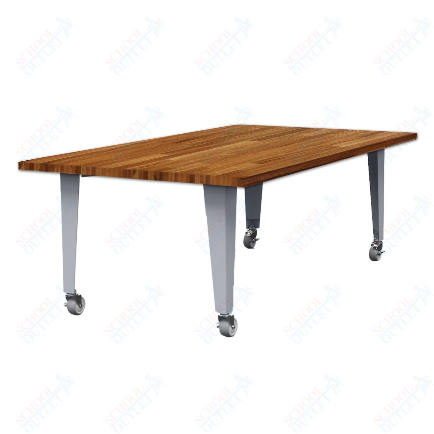 CEF IDEA Island Table 30" Height - Butcher Block Top 84"W x 48"D with Steel Frame, Cable Management and Heavy Duty Locking Casters (No Electric) - SchoolOutlet